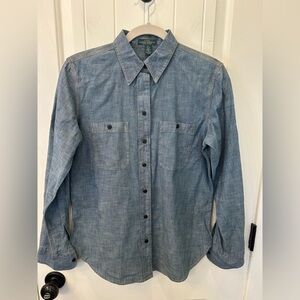 Lauren Jeans Co. Ralph Lauren Chambray Denim Button Up Blouse S 100% Cotton